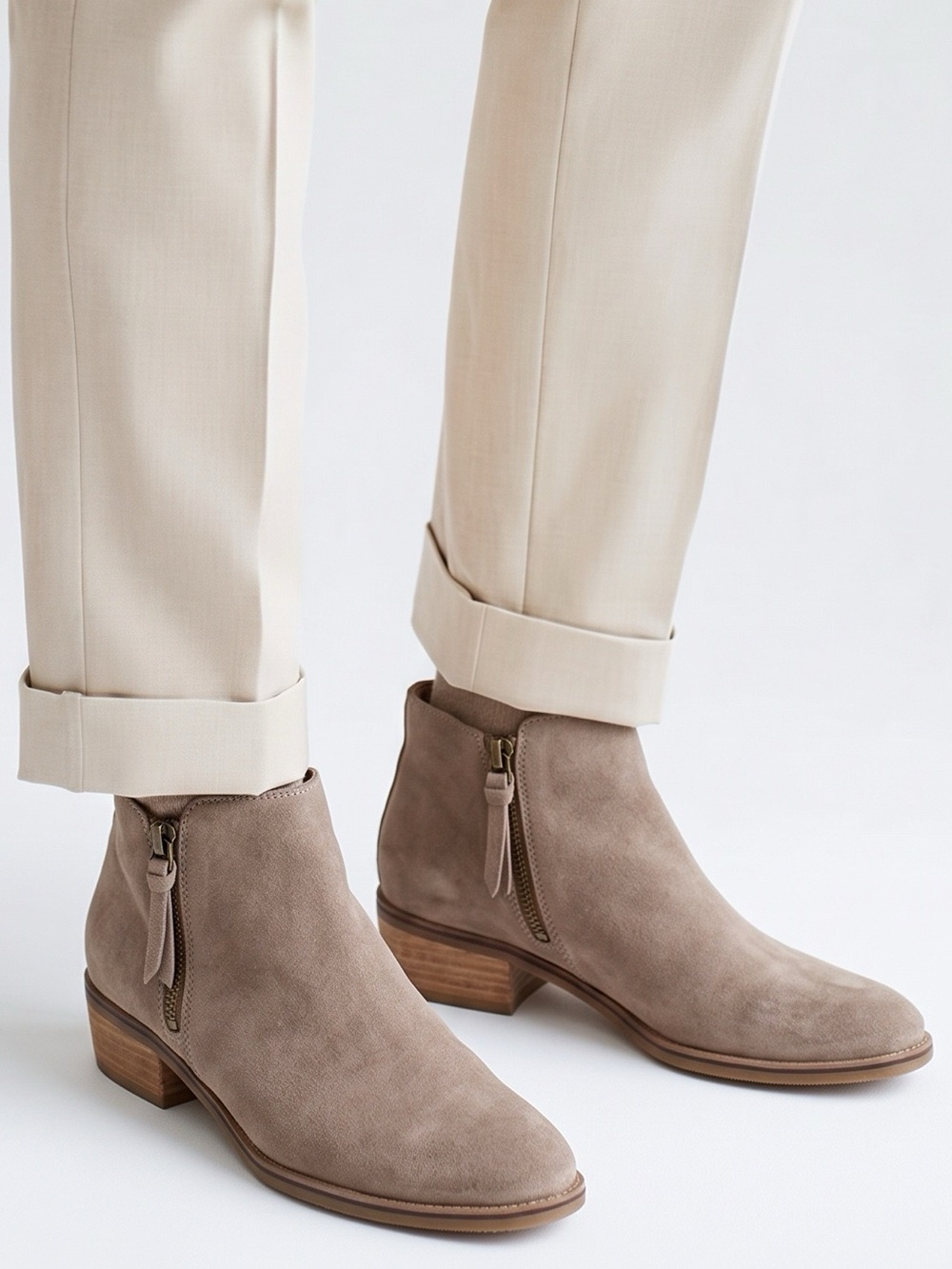 Blondo Waterproof Suede Boots 8M Beige Zip-Up Low Heel Bootie